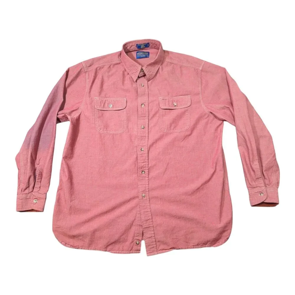 Pendleton Long Sleeve Button-Up Blake Chambray Shirt Heather Red Men's Large - Picture 2 of 6